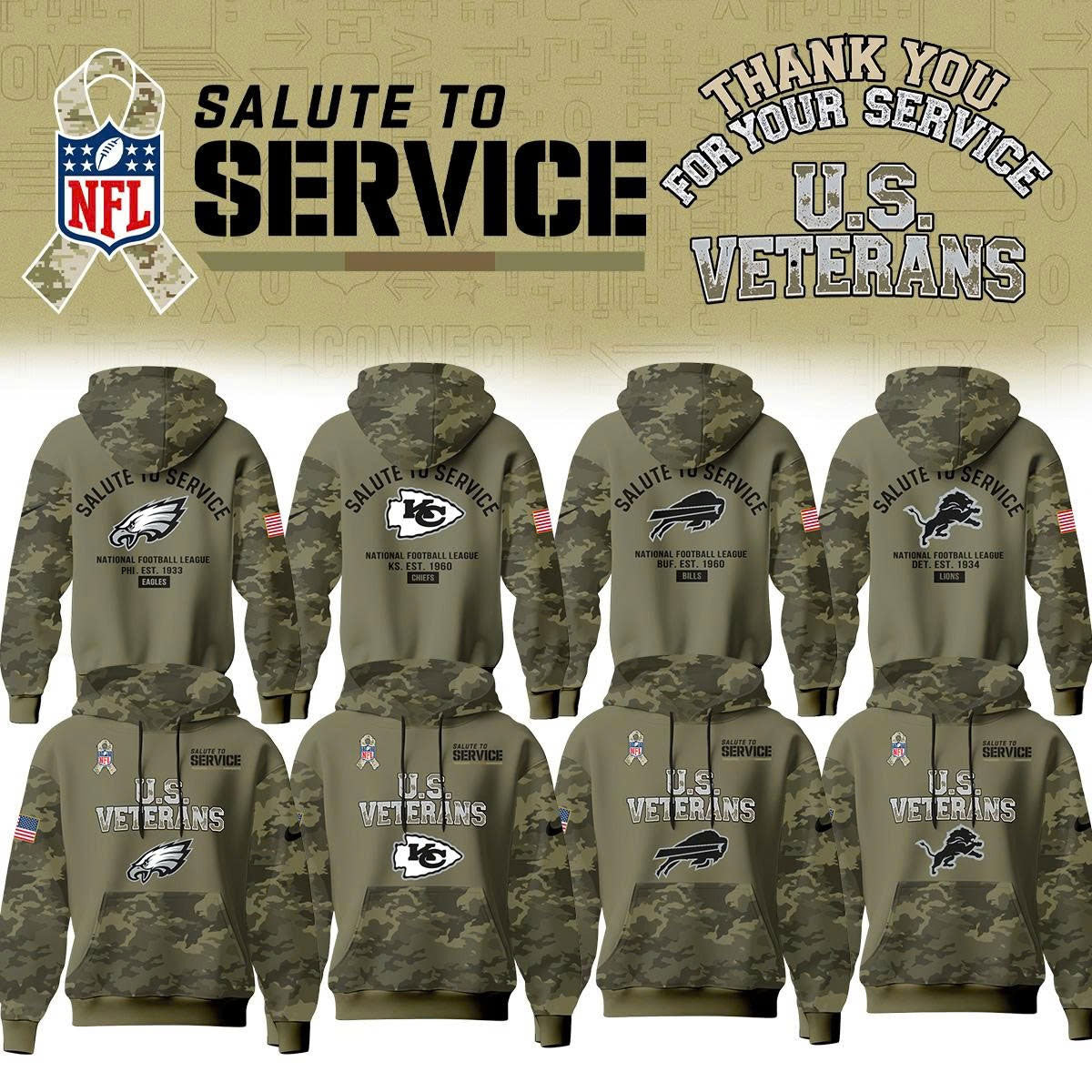 All Team NFL Thank You For Your Service U.S VETERANS – Hoodie