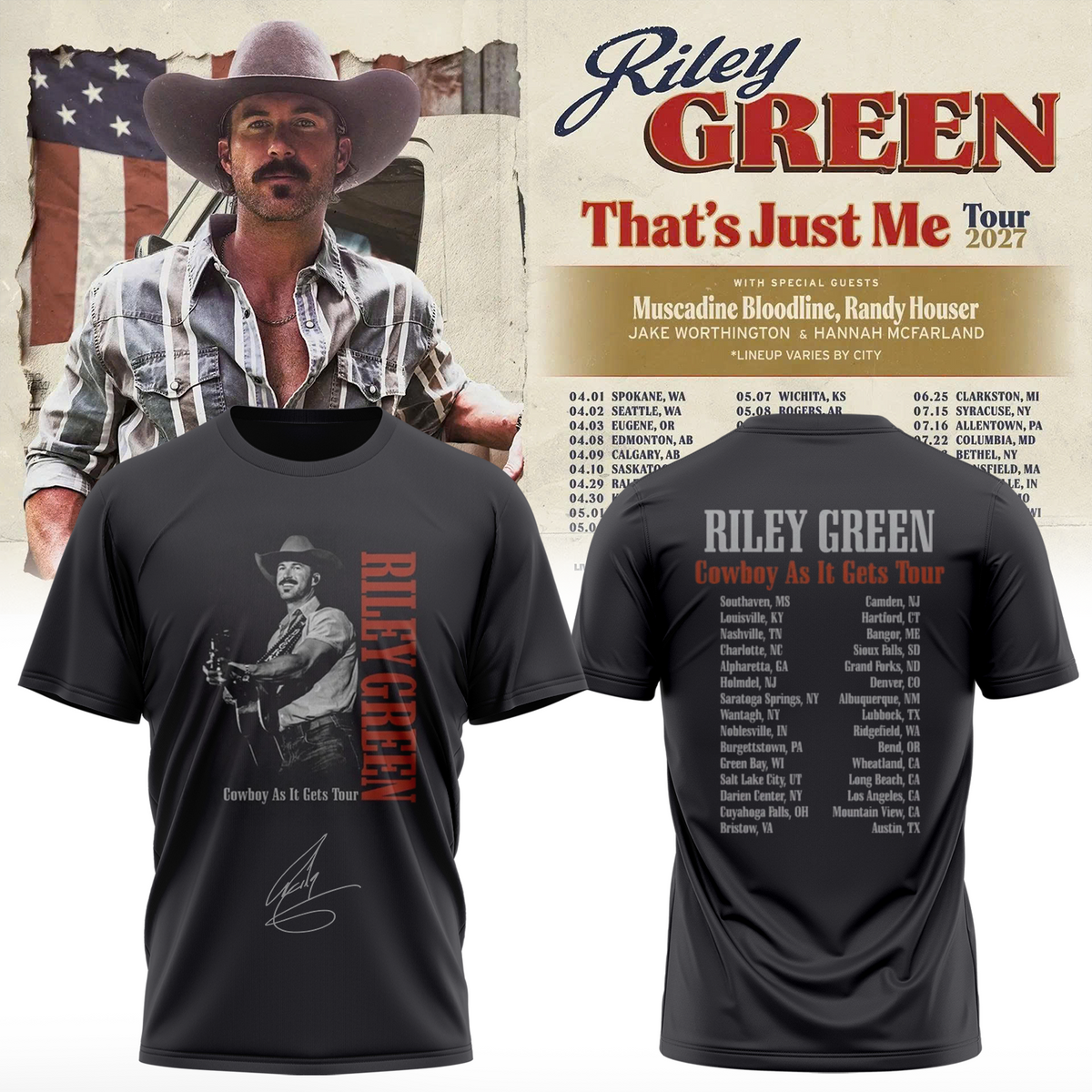 Riley Green That's Just Me Tour signed TShirt