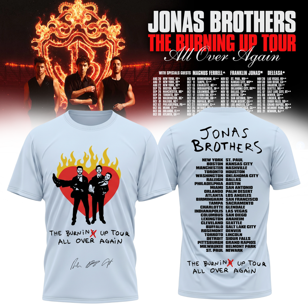 Jonas Brothers “The Burning Up Tour All Over Again 2026” Signature Limited Edition – Tshirt