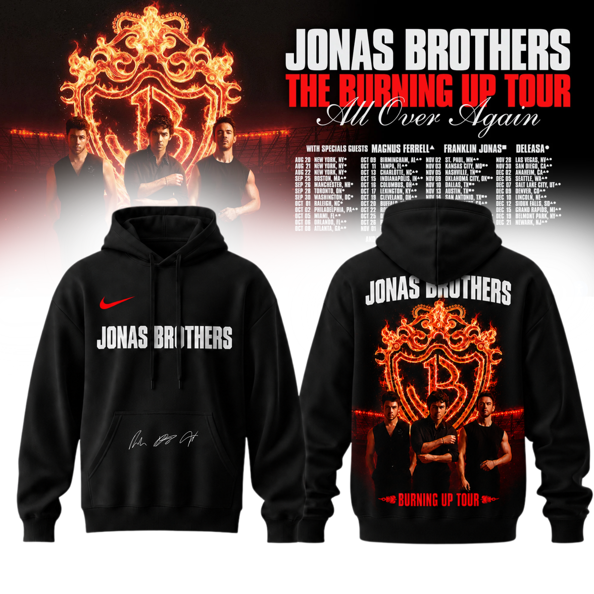 Jonas Brothers “The Burning Up Tour All Over Again 2026” Signature Limited Edition – Hoodie