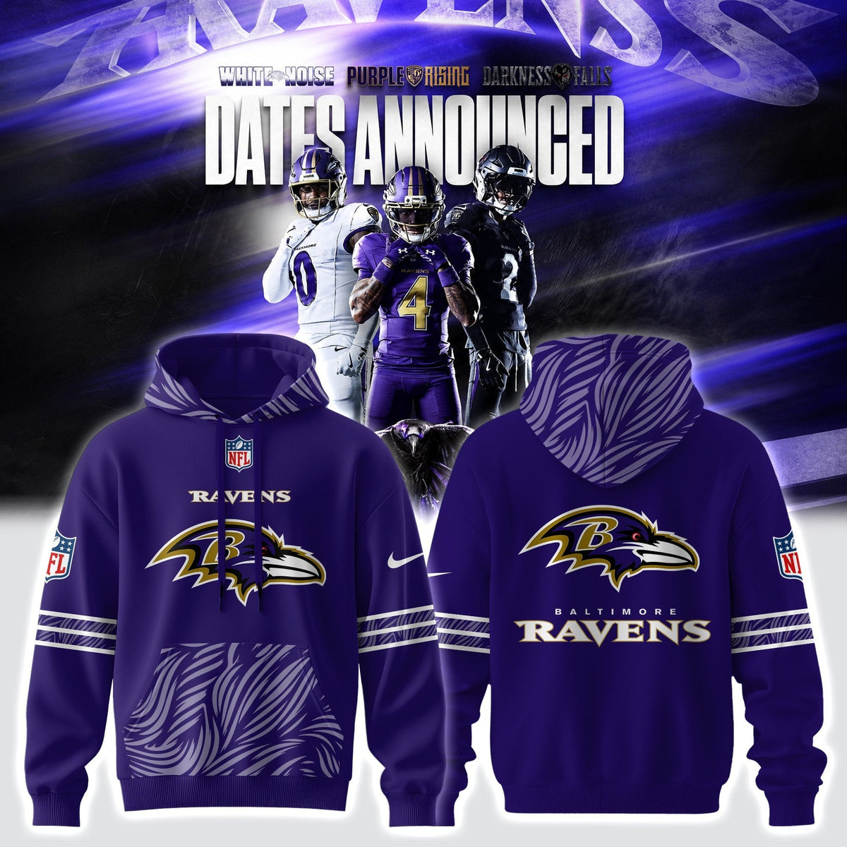 .B.Ravens 2026 Noise Rising Falls Black Hoodie