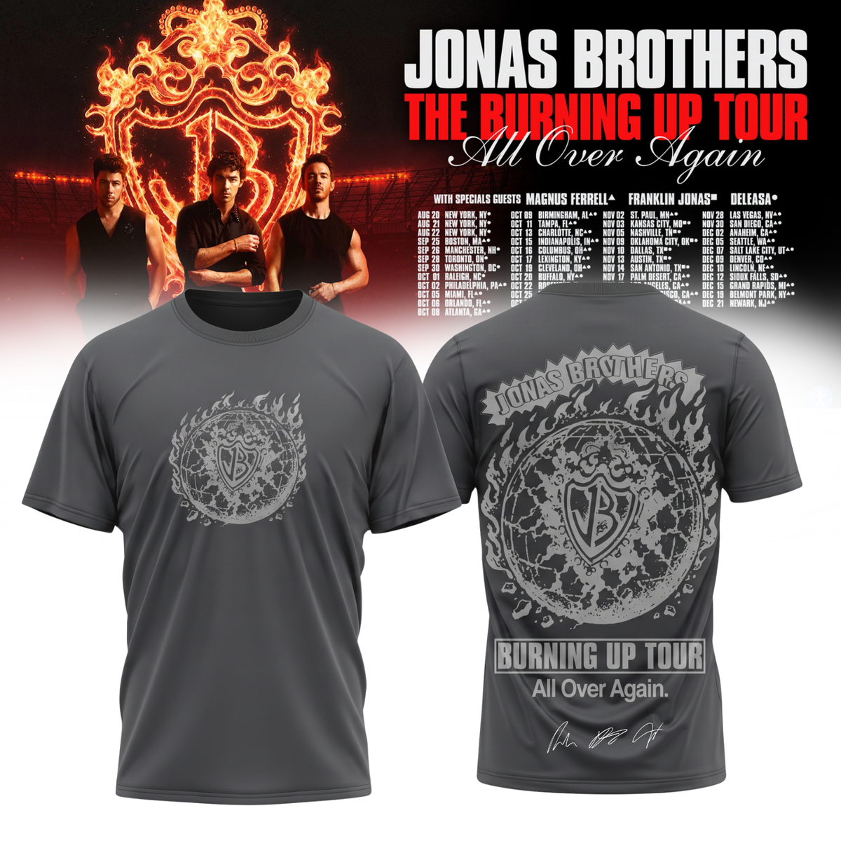 Jonas Brothers “The Burning Up Tour All Over Again 2026” Signature Limited Edition – Tshirt
