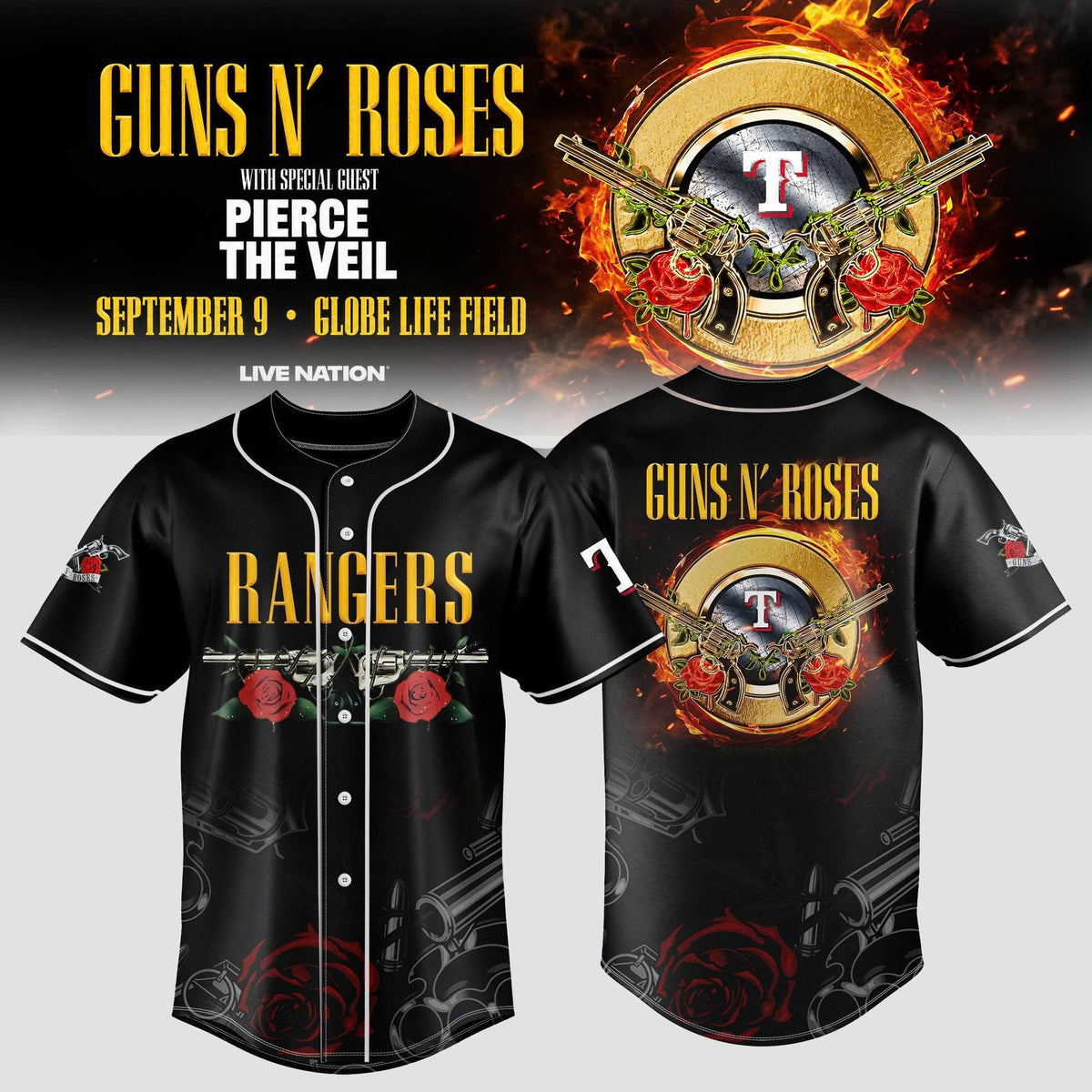 Guns N’ Roses World Tour 2026 Baseball Jersey – Black