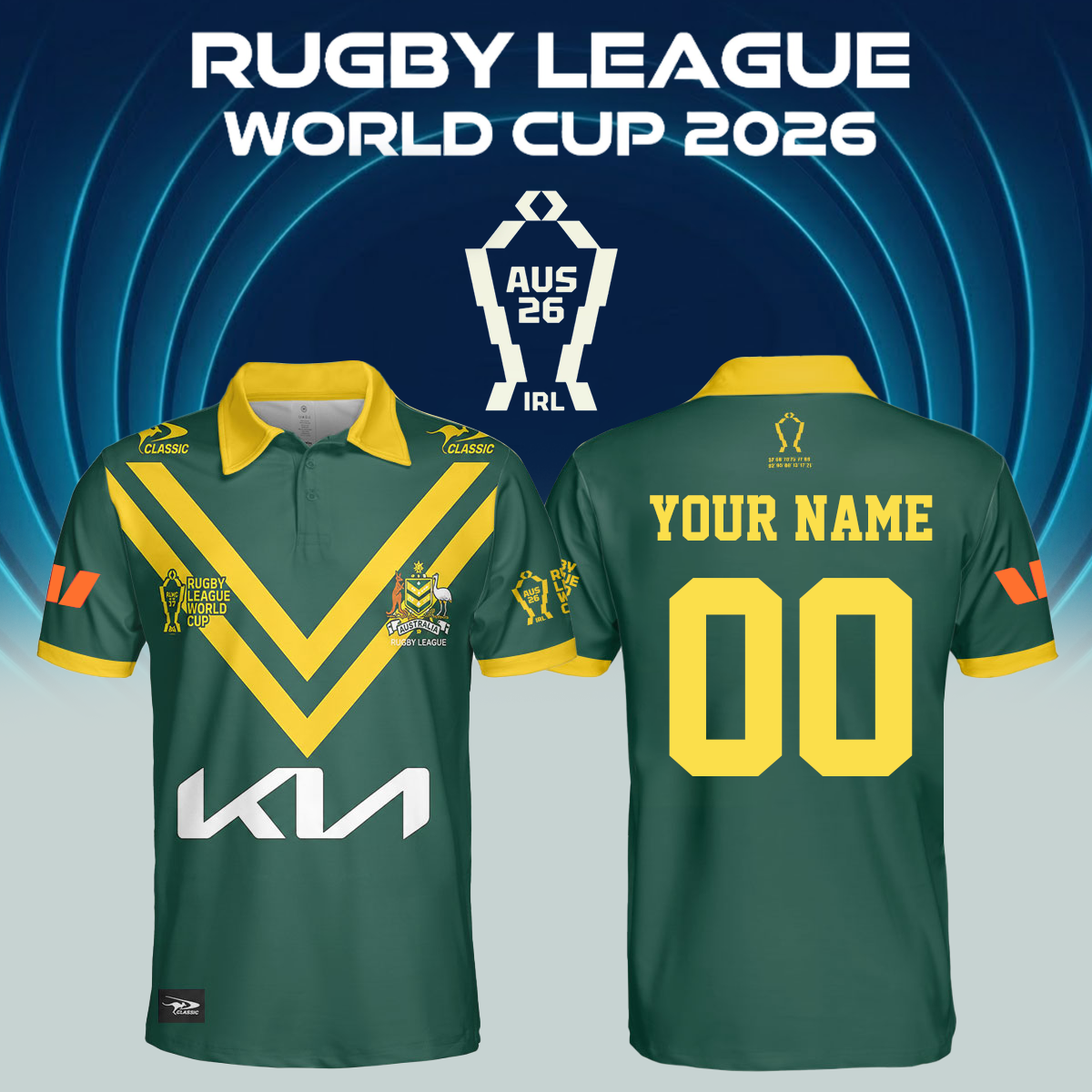 Australian Kangaroos Rugby League World Cup 2026 PoLo (Custom number)