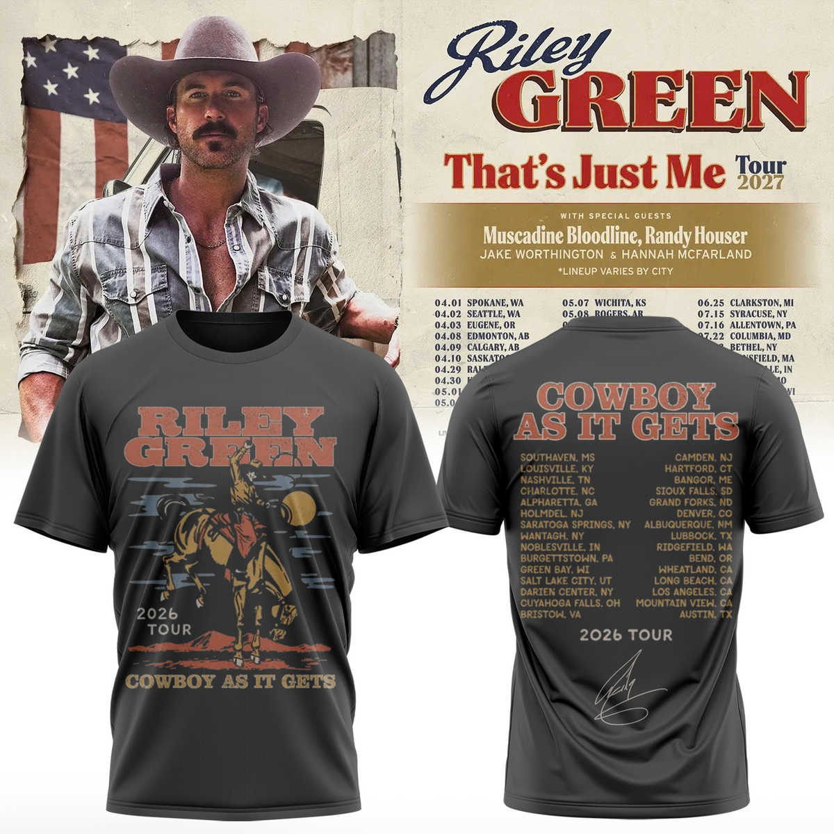 Riley Green That's Just Me Tour signed TShirt