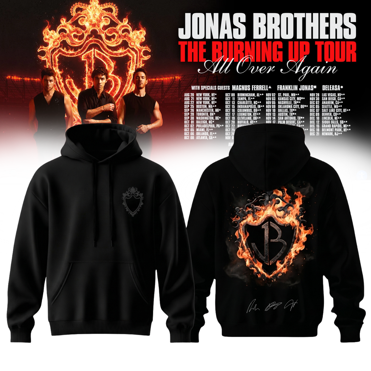 Jonas Brothers “The Burning Up Tour All Over Again 2026” Signature Limited Edition – Hoodie