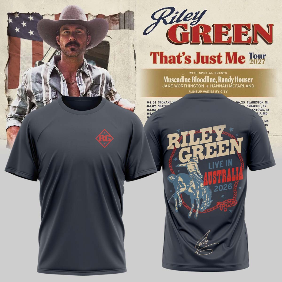 Riley Green That's Just Me Tour signed TShirt