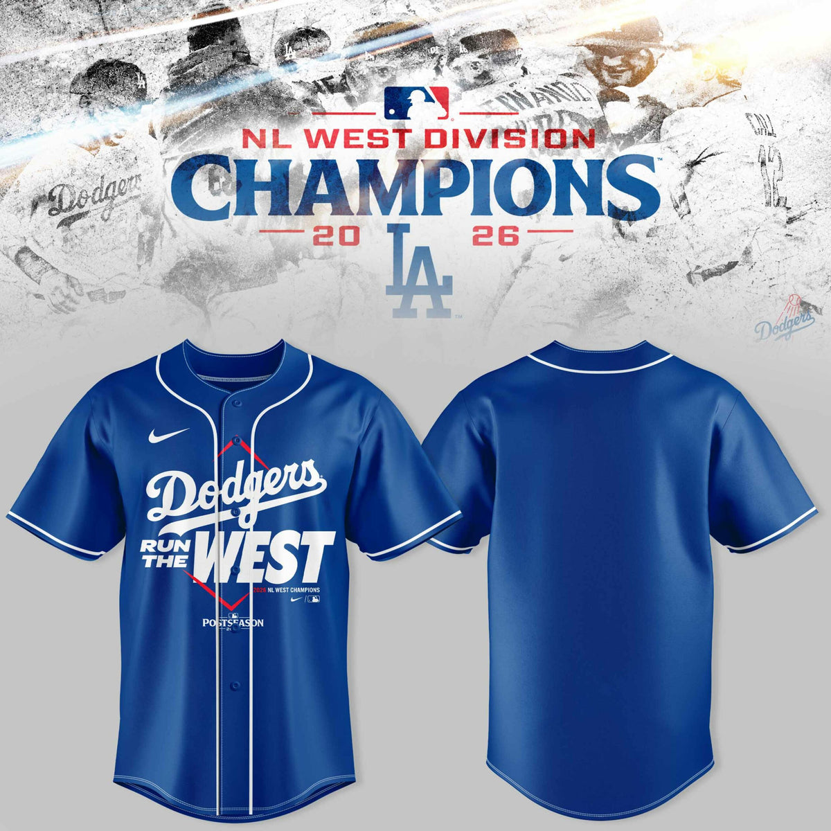 .Los Angeles Dodgers NL West Division Champions 2026 3D Graphic Baseball Jersey V2
