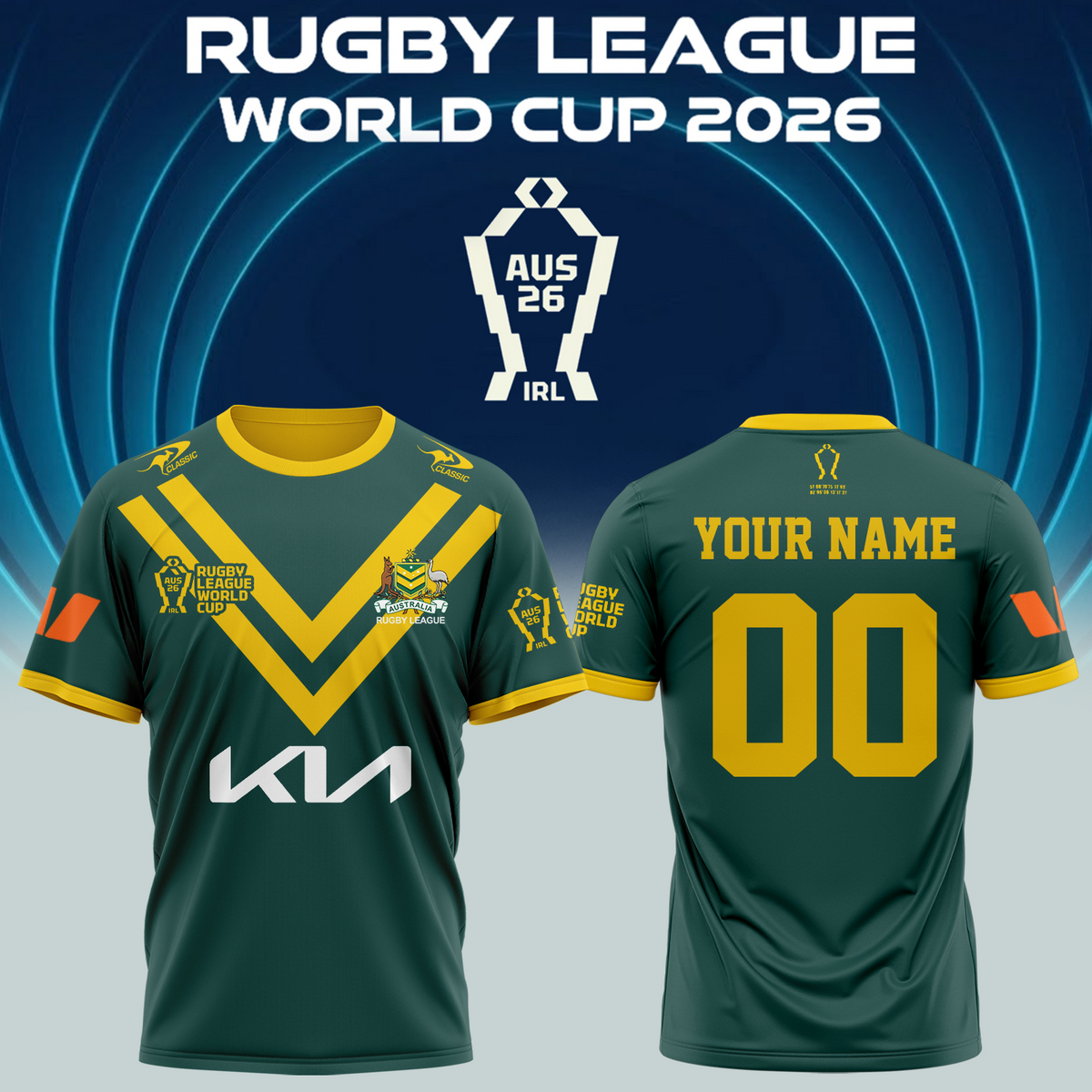 _Australian Kangaroos Rugby League World Cup 2026 Home Jersey (Custom number)