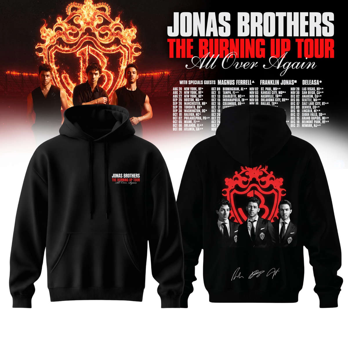 Jonas Brothers “The Burning Up Tour All Over Again 2026” Signature Limited Edition – Hoodie