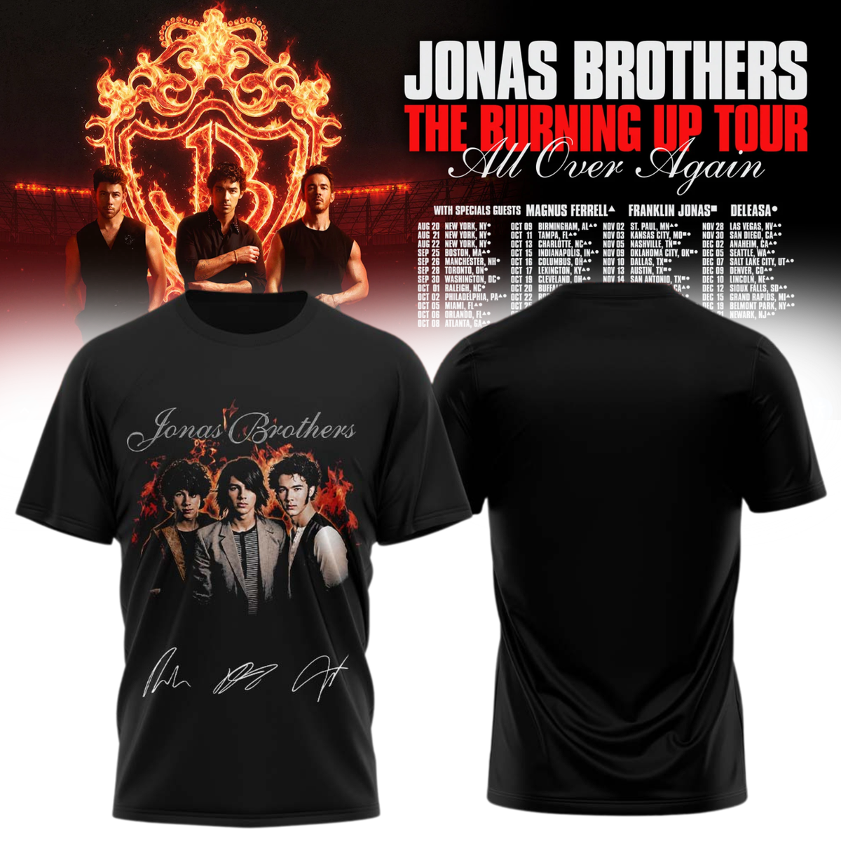 Jonas Brothers “The Burning Up Tour All Over Again 2026” Signature Limited Edition – Tshirt