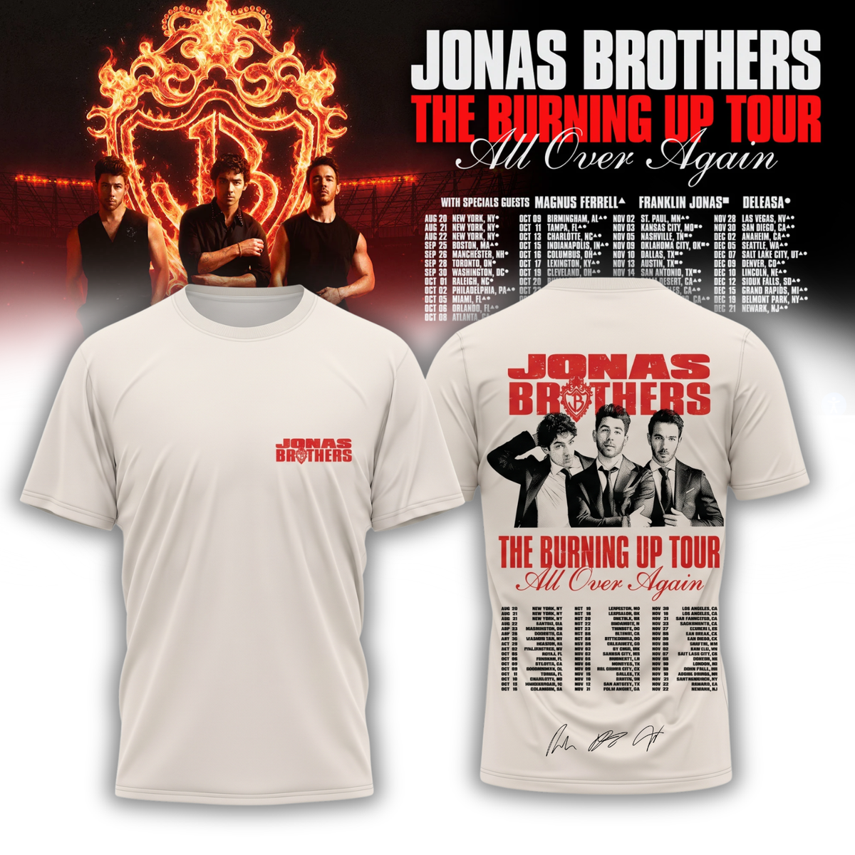 Jonas Brothers “The Burning Up Tour All Over Again 2026” Signature Limited Edition – Tshirt