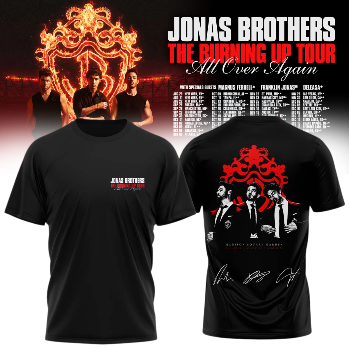 Jonas Brothers “The Burning Up Tour All Over Again 2026” Signature Limited Edition – Tshirt