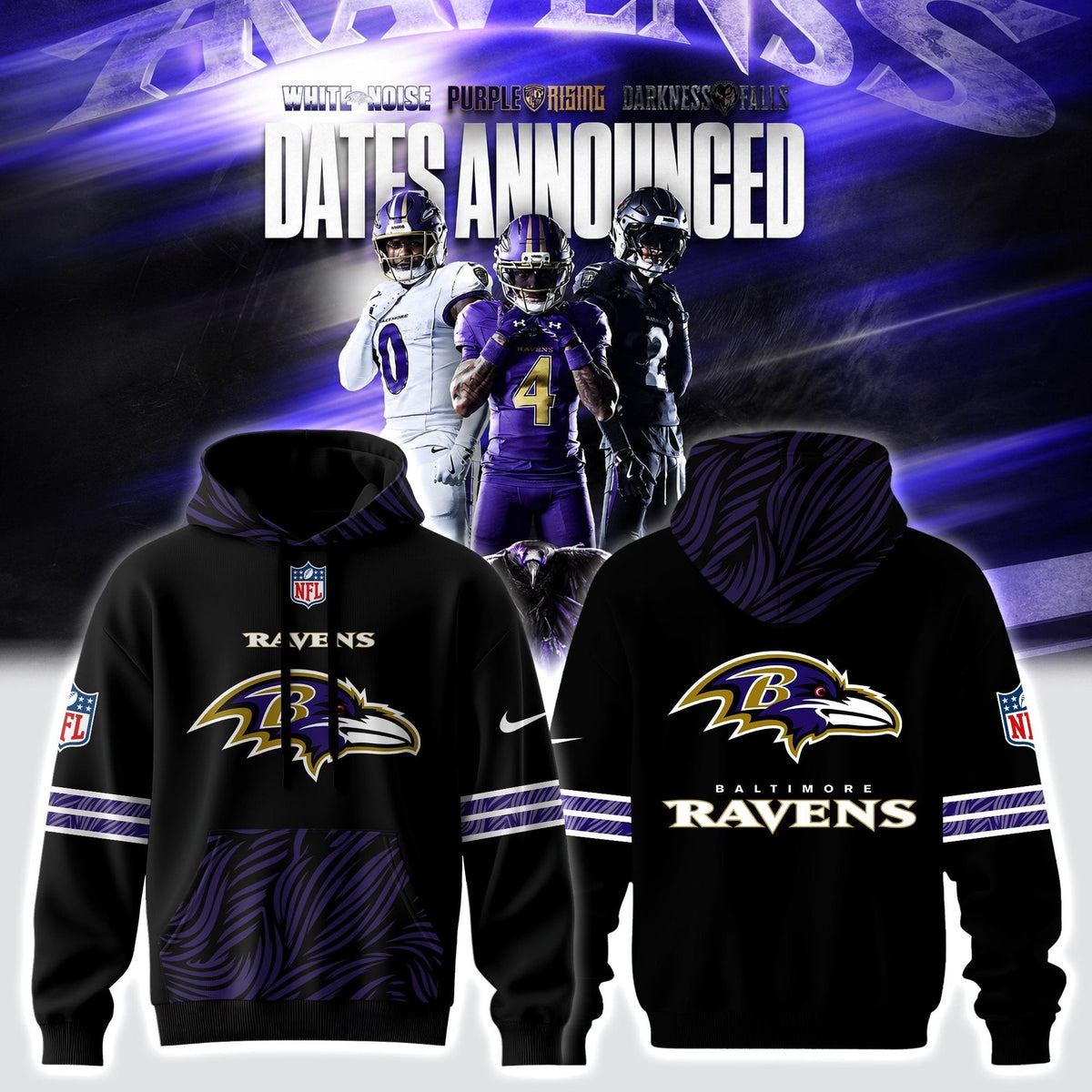 .B.Ravens 2026 Noise Rising Falls Black Hoodie
