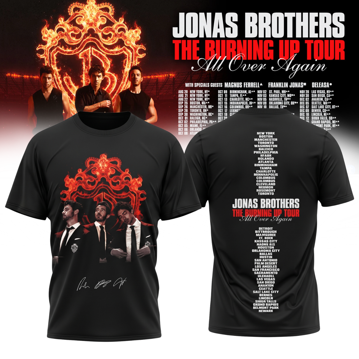 Jonas Brothers “The Burning Up Tour All Over Again 2026” Signature Limited Edition – Tshirt