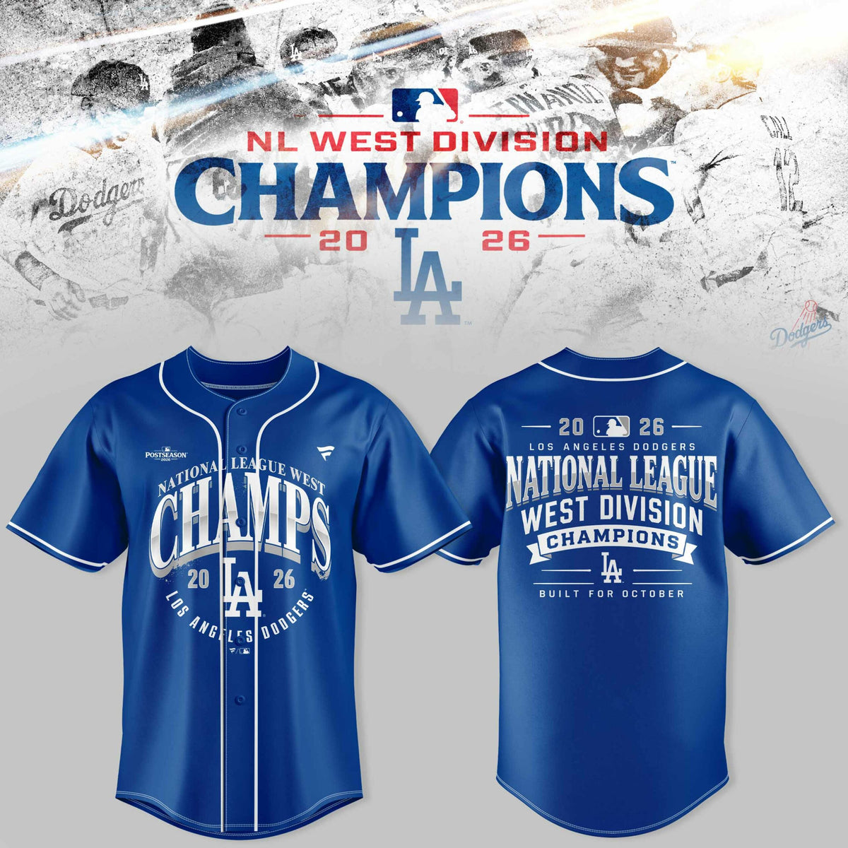 .Los Angeles Dodgers NL West Division Champions 2026 3D Graphic Baseball Jersey V8