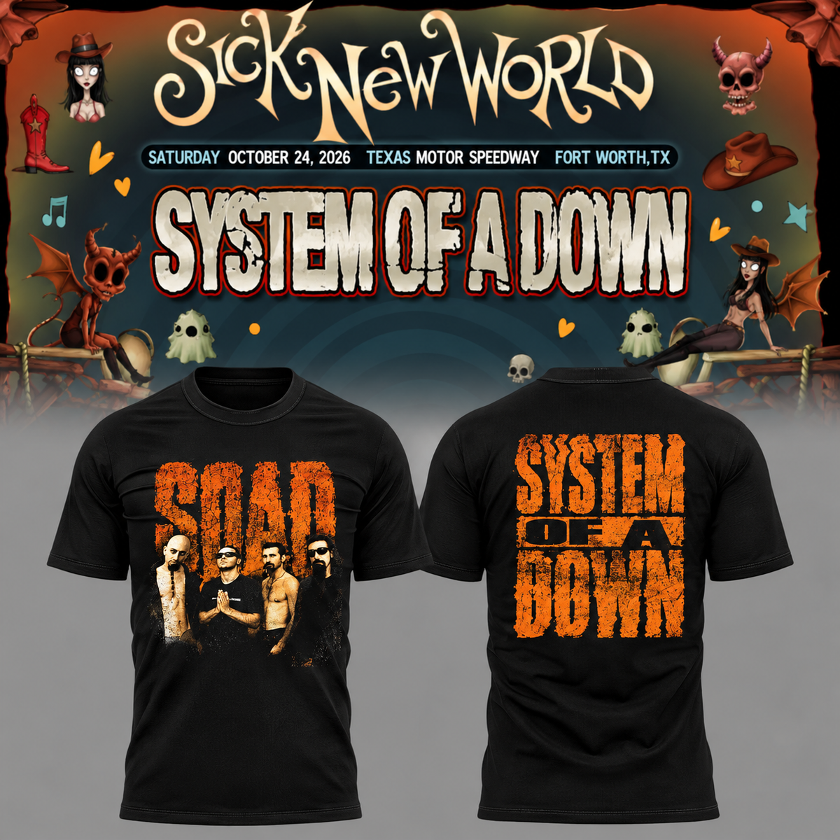 System Of A Down SOAD Sick New World Texas 2026 Event Tee Fort Worth TX T-Shirt