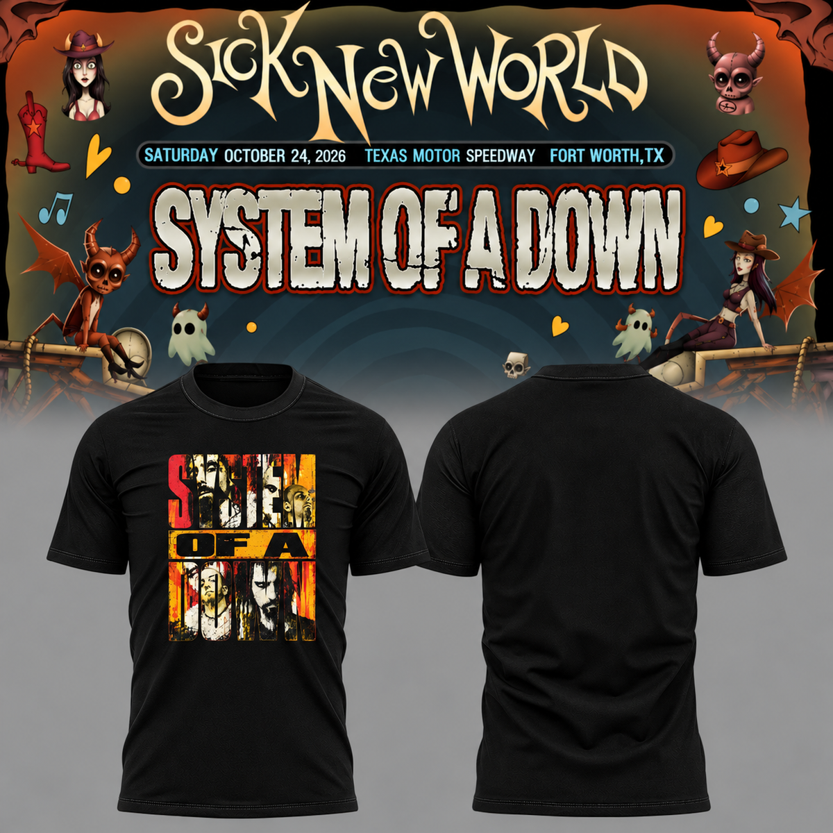 System Of A Down SOAD Sick New World Texas 2026 Event Tee Fort Worth TX T-Shirt