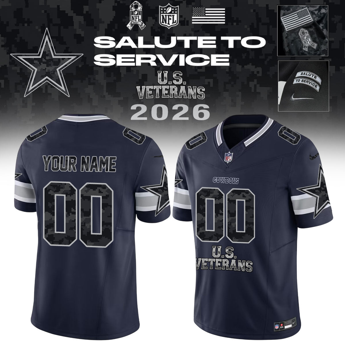 .NFL 2026 Thank You For Your Service U.S VETERANS - Jersey (Custom Name &amp; Number)