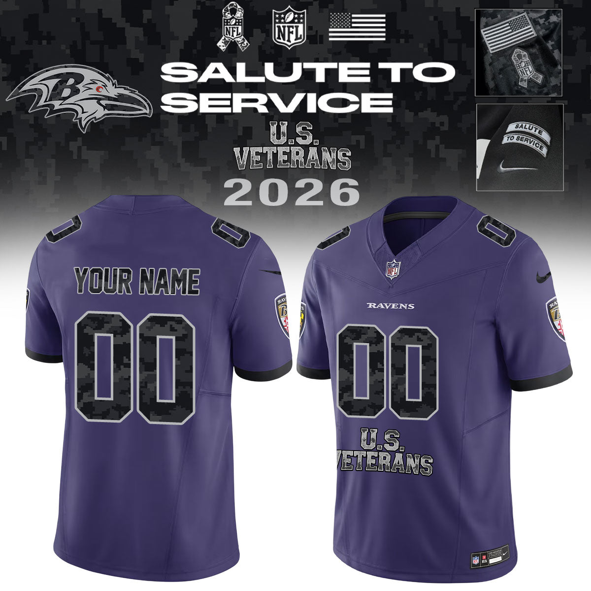 .NFL 2026 Thank You For Your Service U.S VETERANS - Jersey (Custom Name &amp; Number)