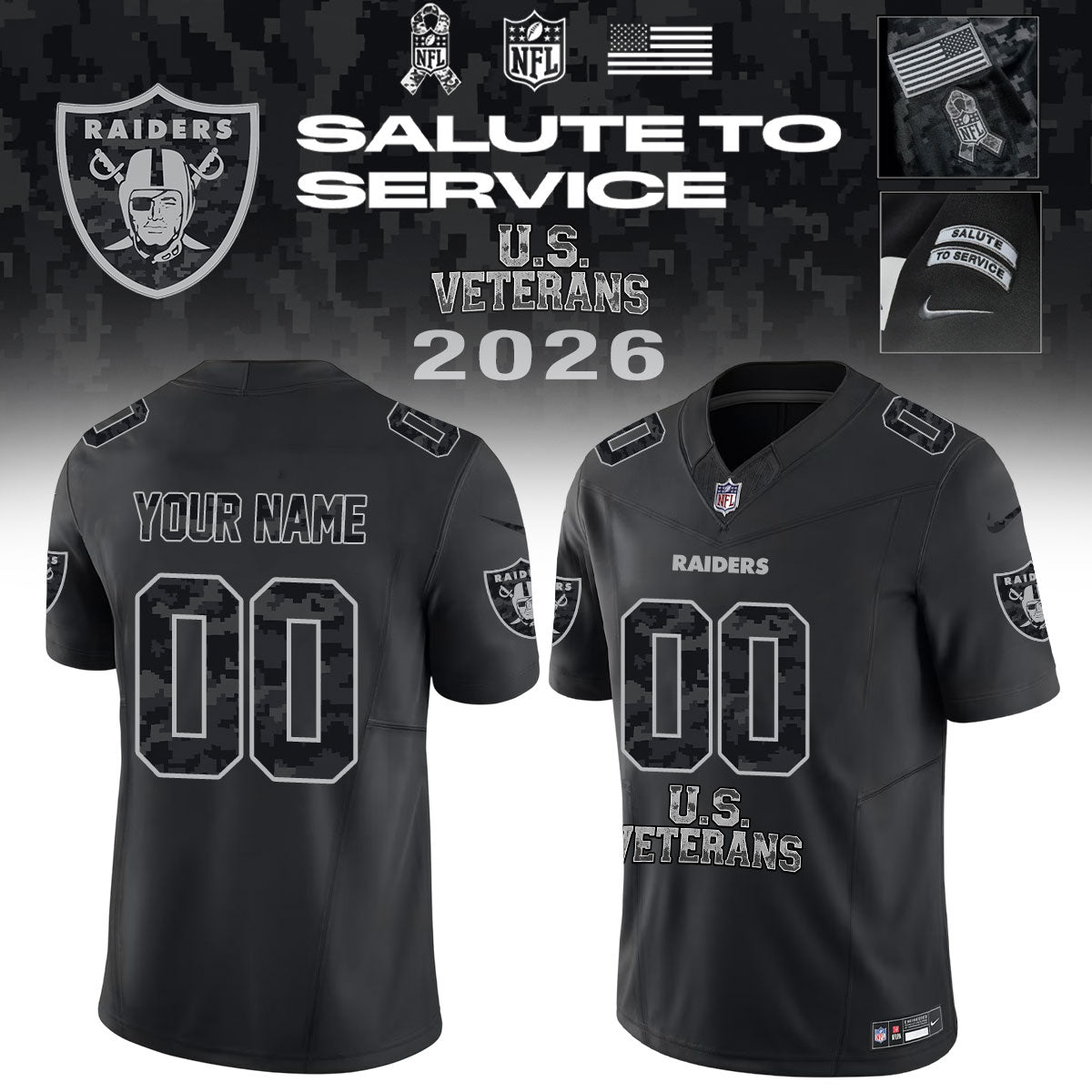 .NFL 2026 Thank You For Your Service U.S VETERANS - Jersey (Custom Name &amp; Number)