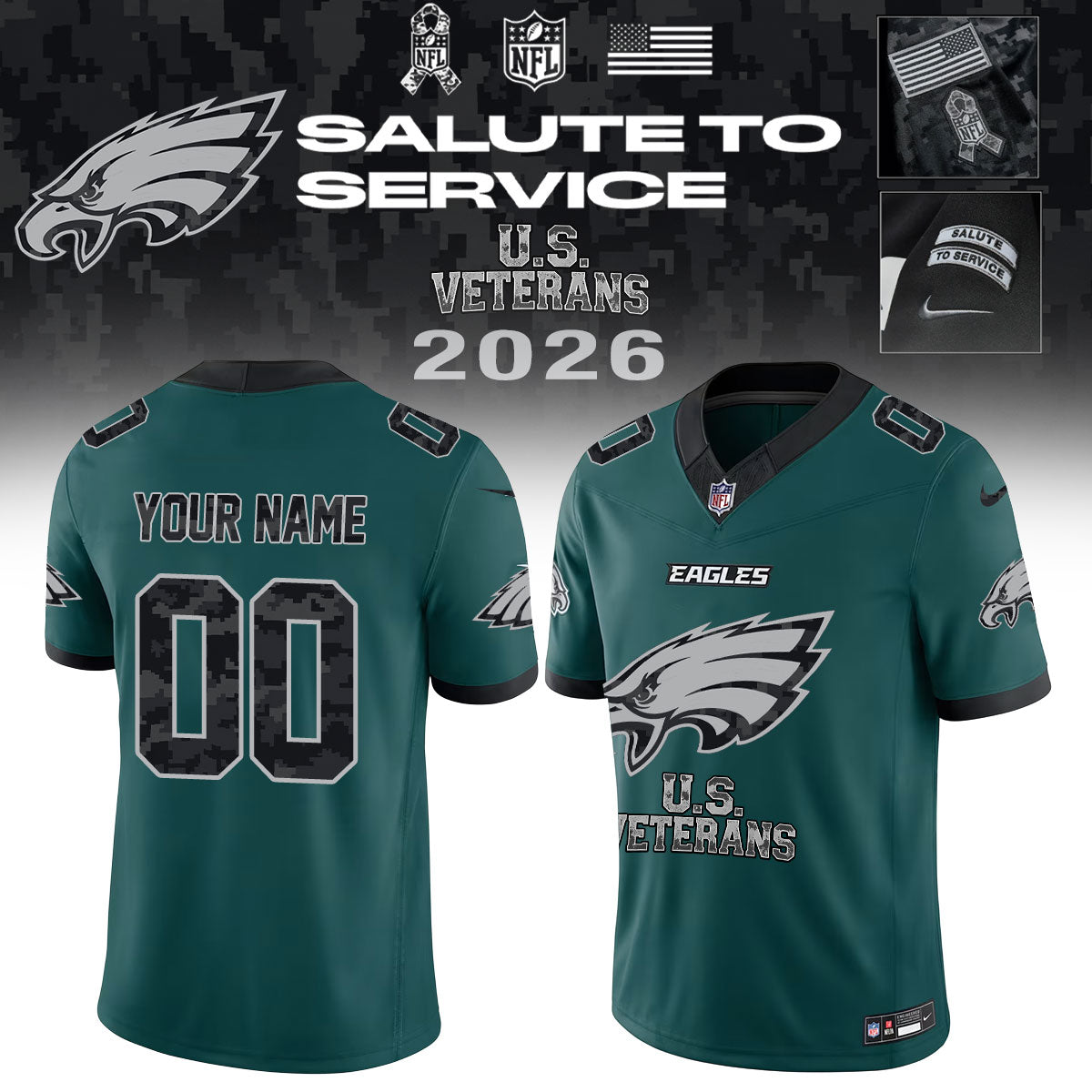 .NFL 2026 Thank You For Your Service U.S VETERANS - Jersey (Custom Name &amp; Number)