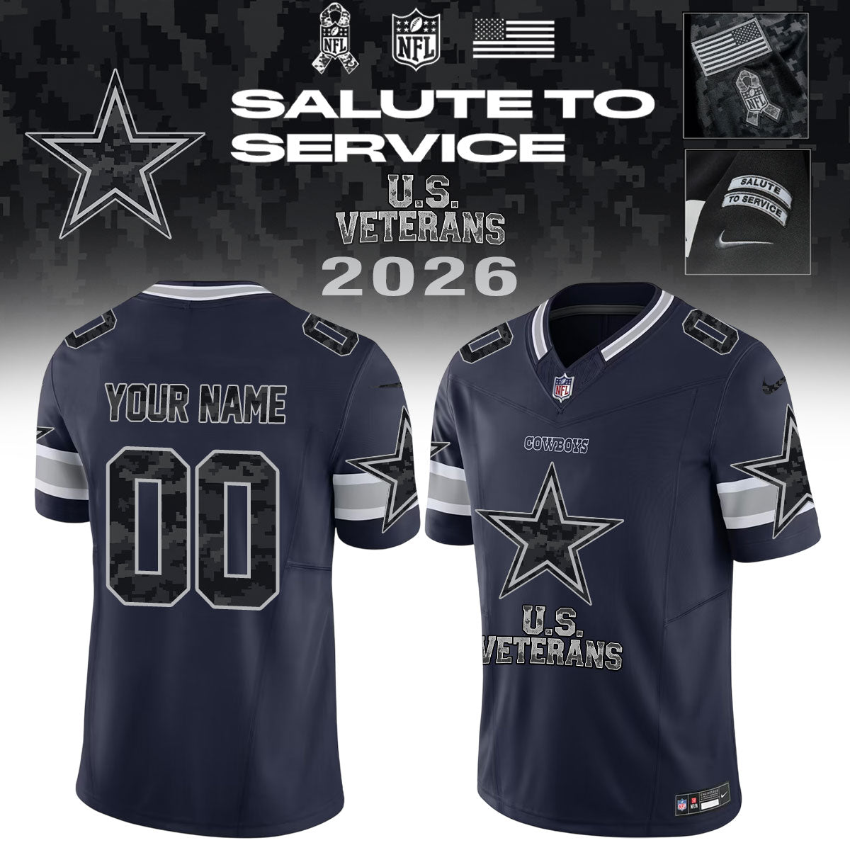 .NFL 2026 Thank You For Your Service U.S VETERANS - Jersey (Custom Name &amp; Number)