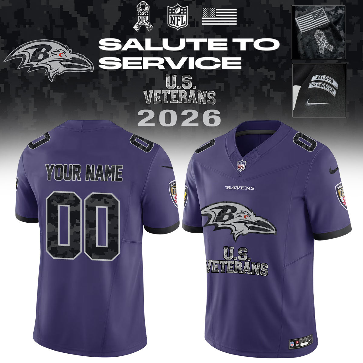 .NFL 2026 Thank You For Your Service U.S VETERANS - Jersey (Custom Name &amp; Number)