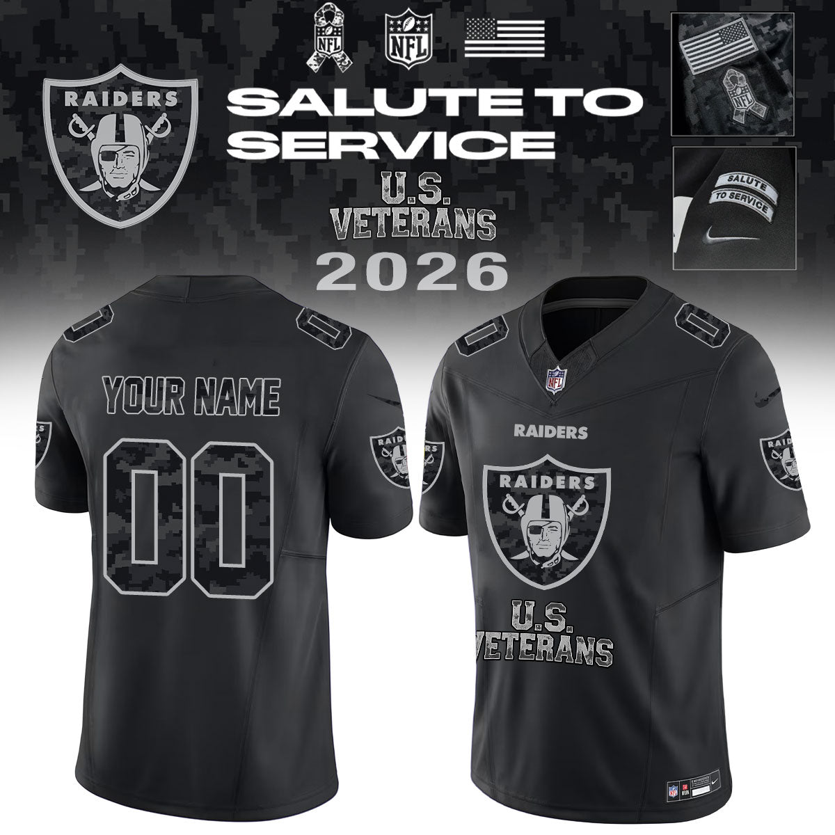 .NFL 2026 Thank You For Your Service U.S VETERANS - Jersey (Custom Name &amp; Number)