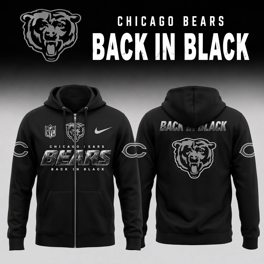 2026 Chicago Bears - Back In Black Limited Edition ZipHoodie