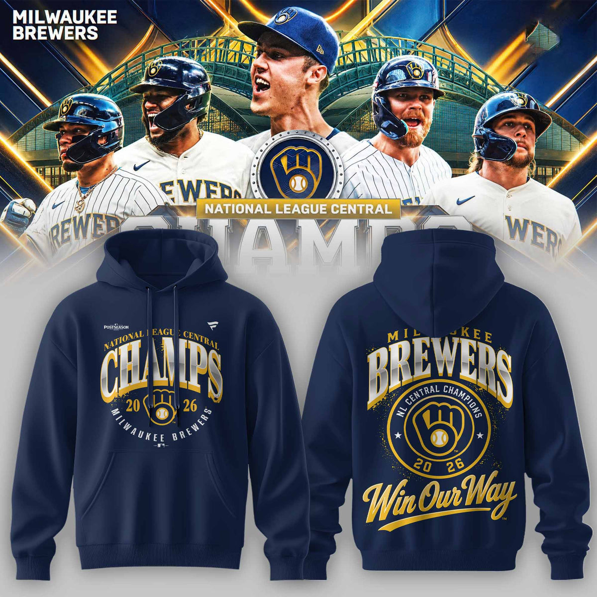 .Milwaukee Brewers 2026 NL Central Champions Hoodie