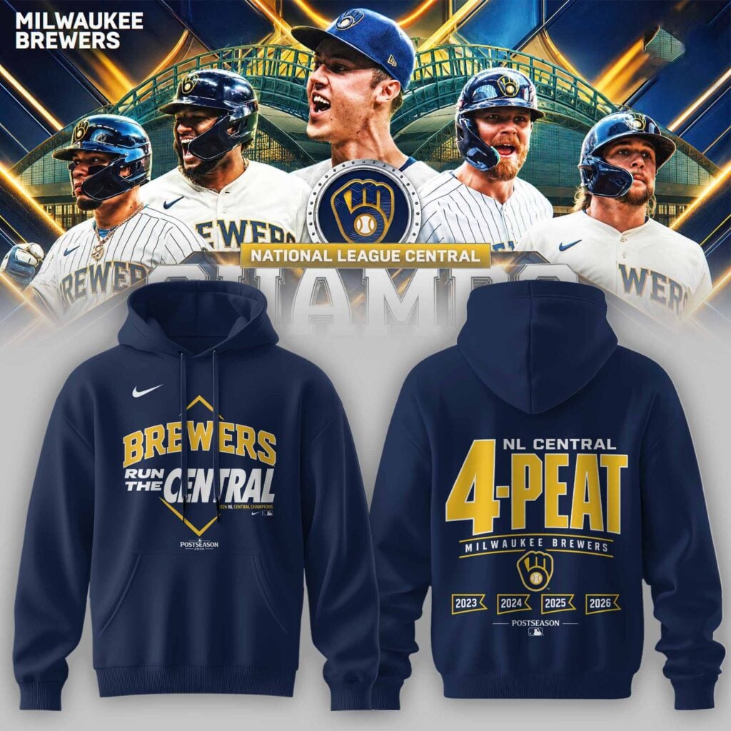 .Milwaukee Brewers 2026 NL Central Champions 4-Peat Hoodie