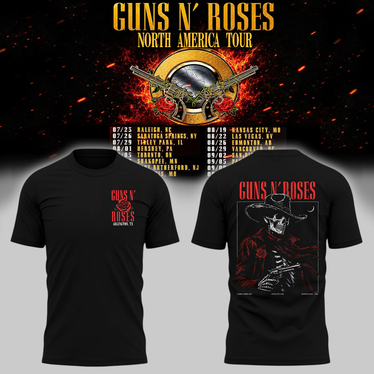 Limited Edition Guns N’ Roses “North America Tour 2026” Globe Life Field In Arlington,TX T-Shirts HP26091001T2