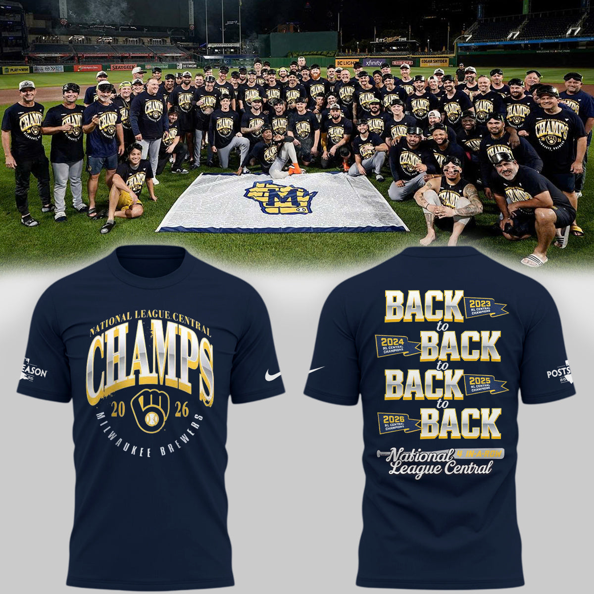 Limited Edition Brewers “4-Peat in NL Central” Champions T-Shirts HP26091601T2