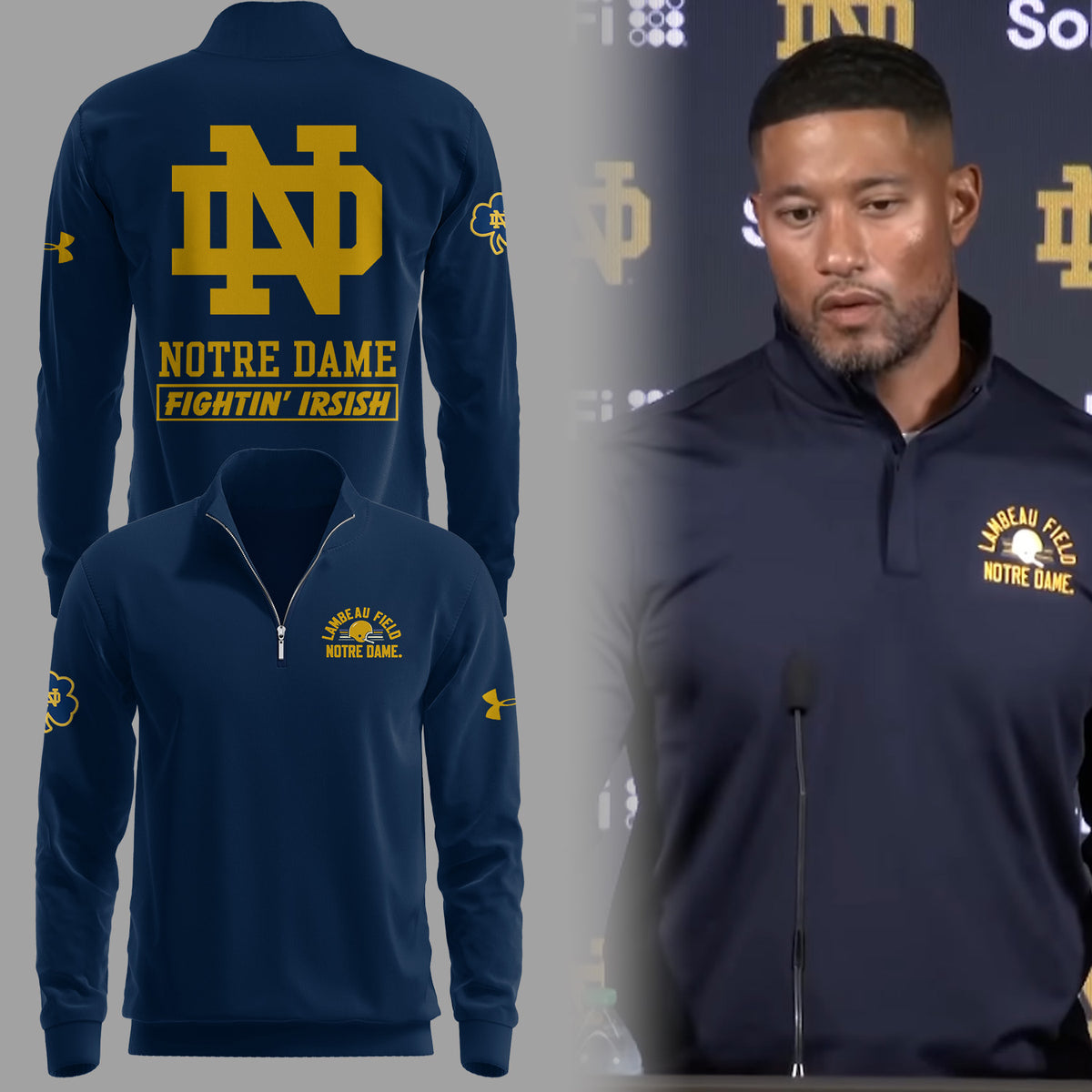 Coach Freeman “Lambeau Field-Notre Dame” Zipper Sweatshirt-ND07092626