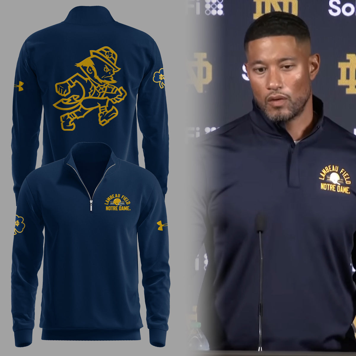 Coach Freeman “Lambeau Field-Notre Dame” Zipper Sweatshirt-ND07092628