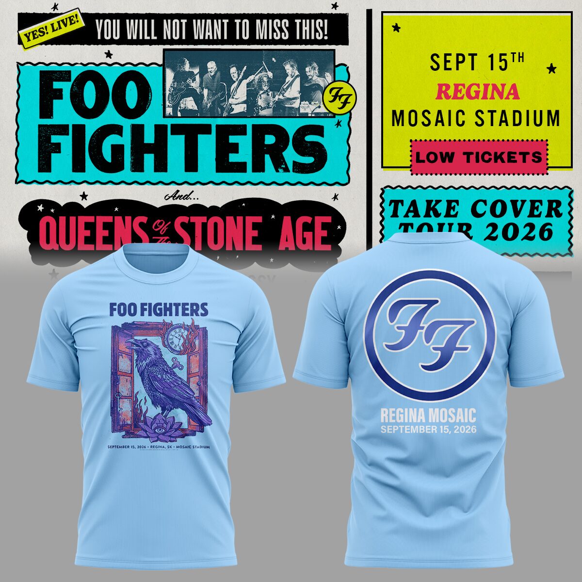 FF 🎸🎤 “Take Cover Tour 2026” at Mosaic Stadium,SK TShirt-ND09162506