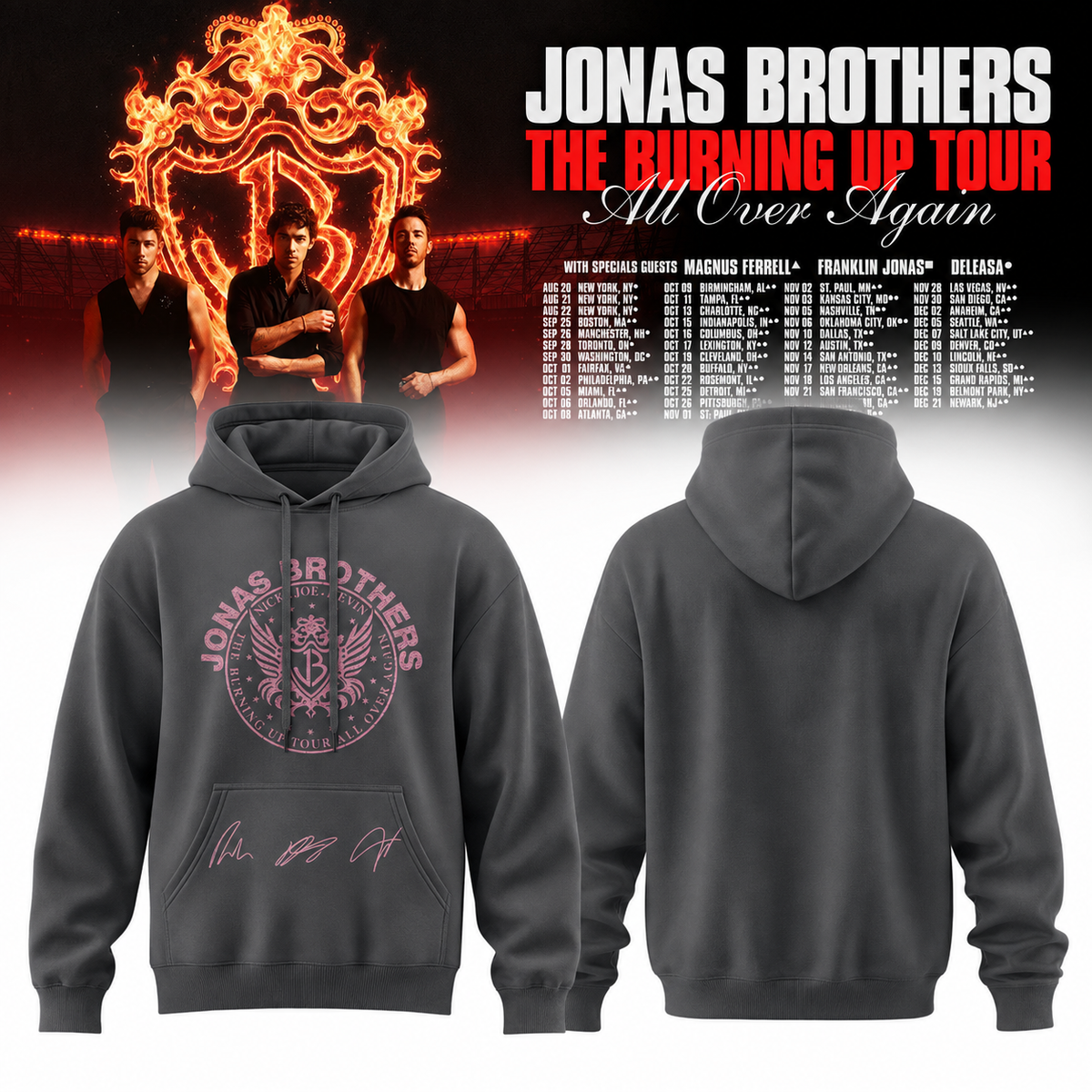 Jonas Brothers “The Burning Up Tour All Over Again 2026” Signature Limited Edition – Hoodie