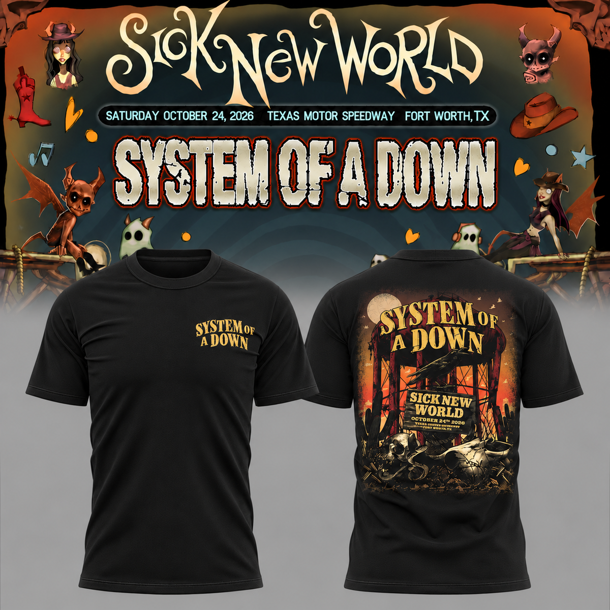 System Of A Down SOAD Sick New World Texas 2026 Event Tee Fort Worth TX T-Shirt