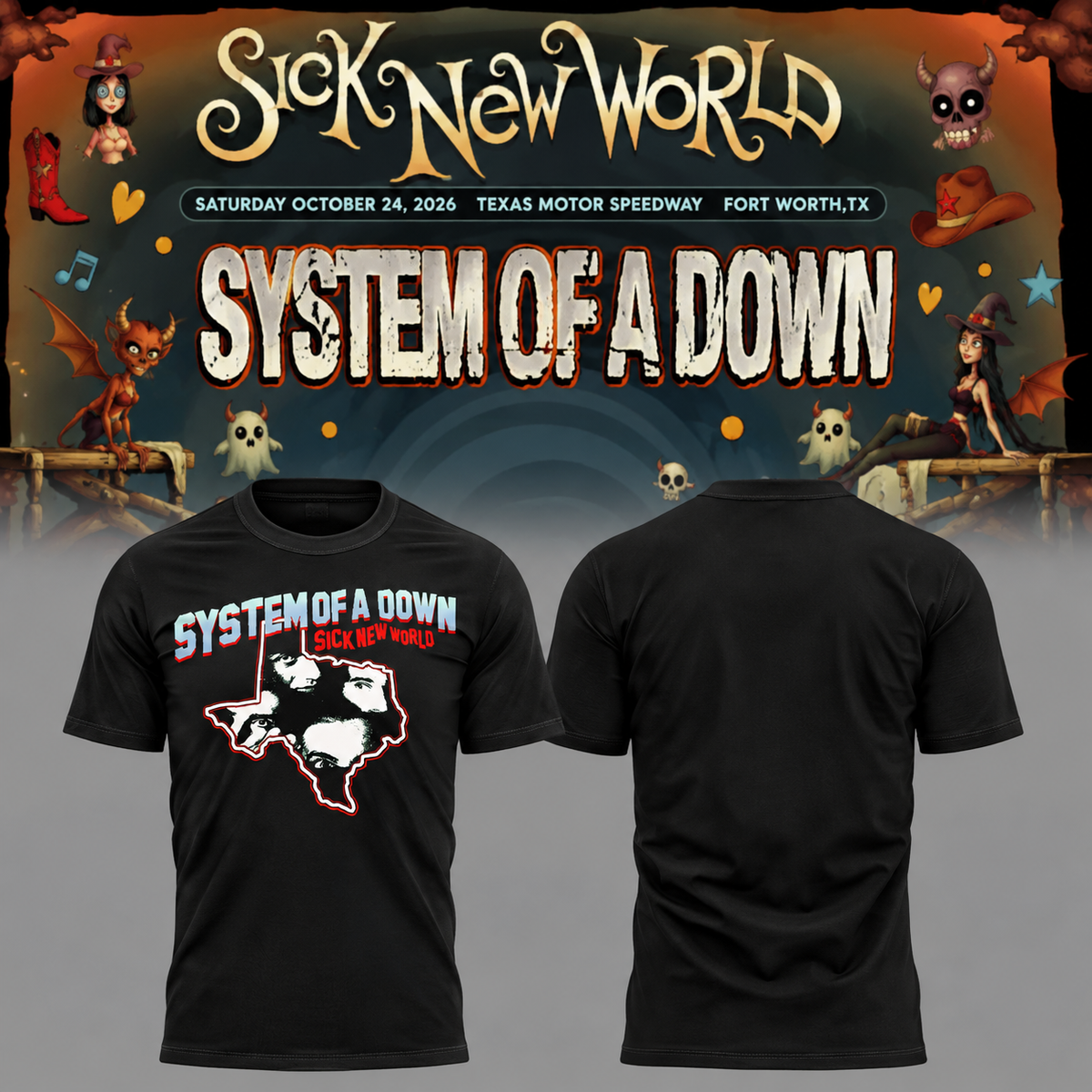 System Of A Down SOAD Sick New World Texas 2026 Event Tee Fort Worth TX T-Shirt