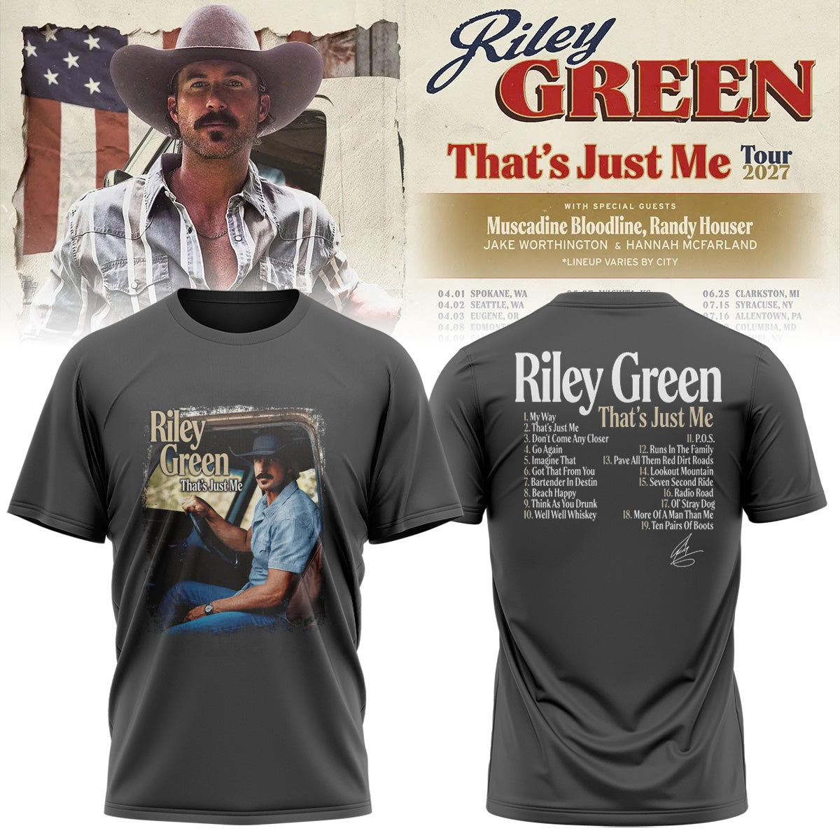 Riley Green That's Just Me Tour signed TShirt