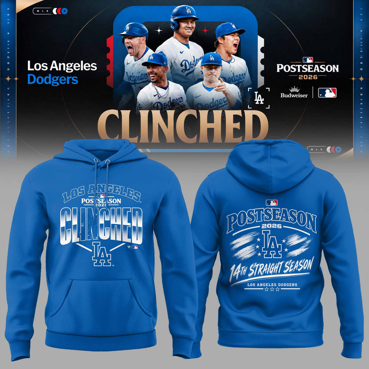 . Los Angeles Dodgers 2026 Postseason Clinched 3D All-Over Print Graphic Hoodie V4