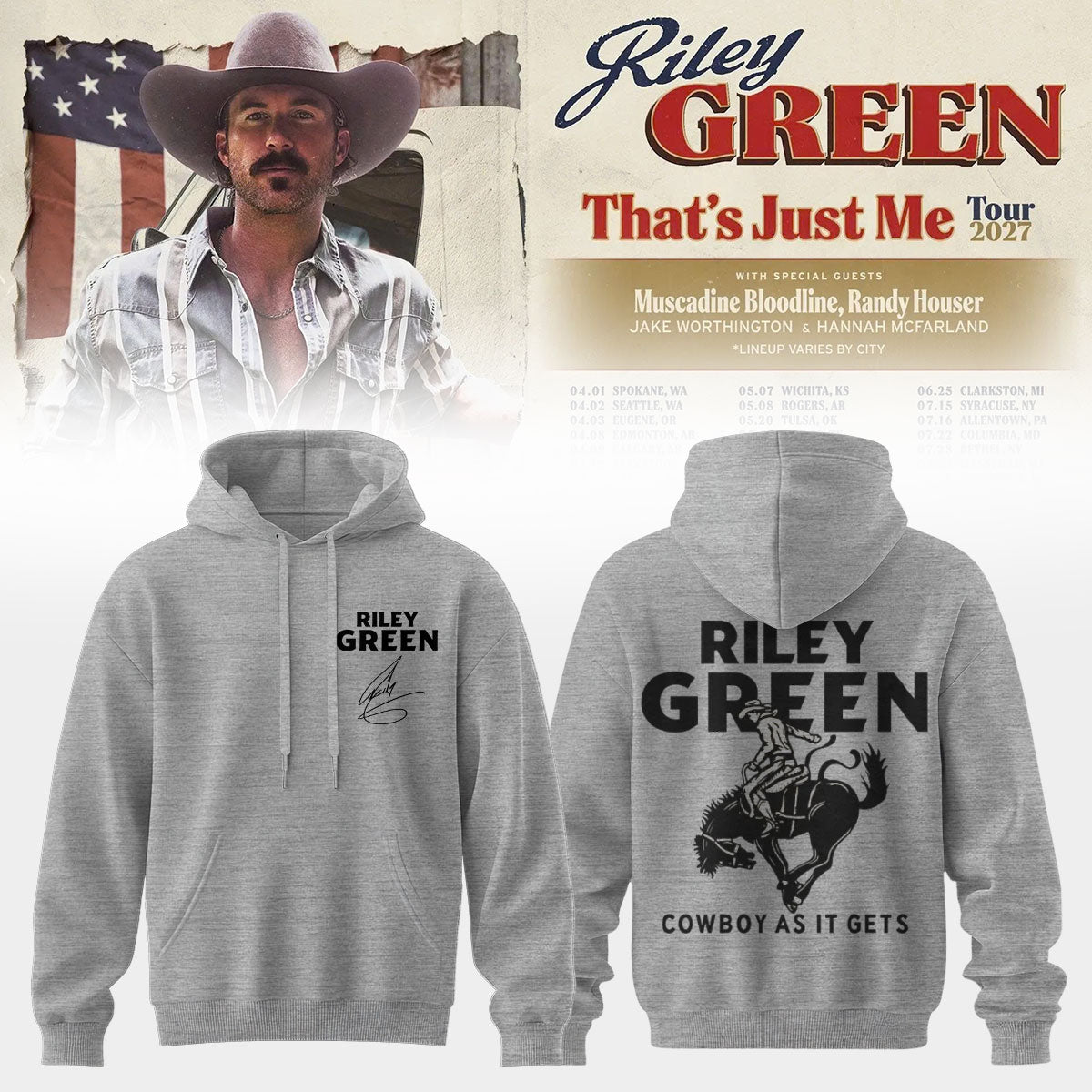 Riley Green That's Just Me Tour signed Hoodie