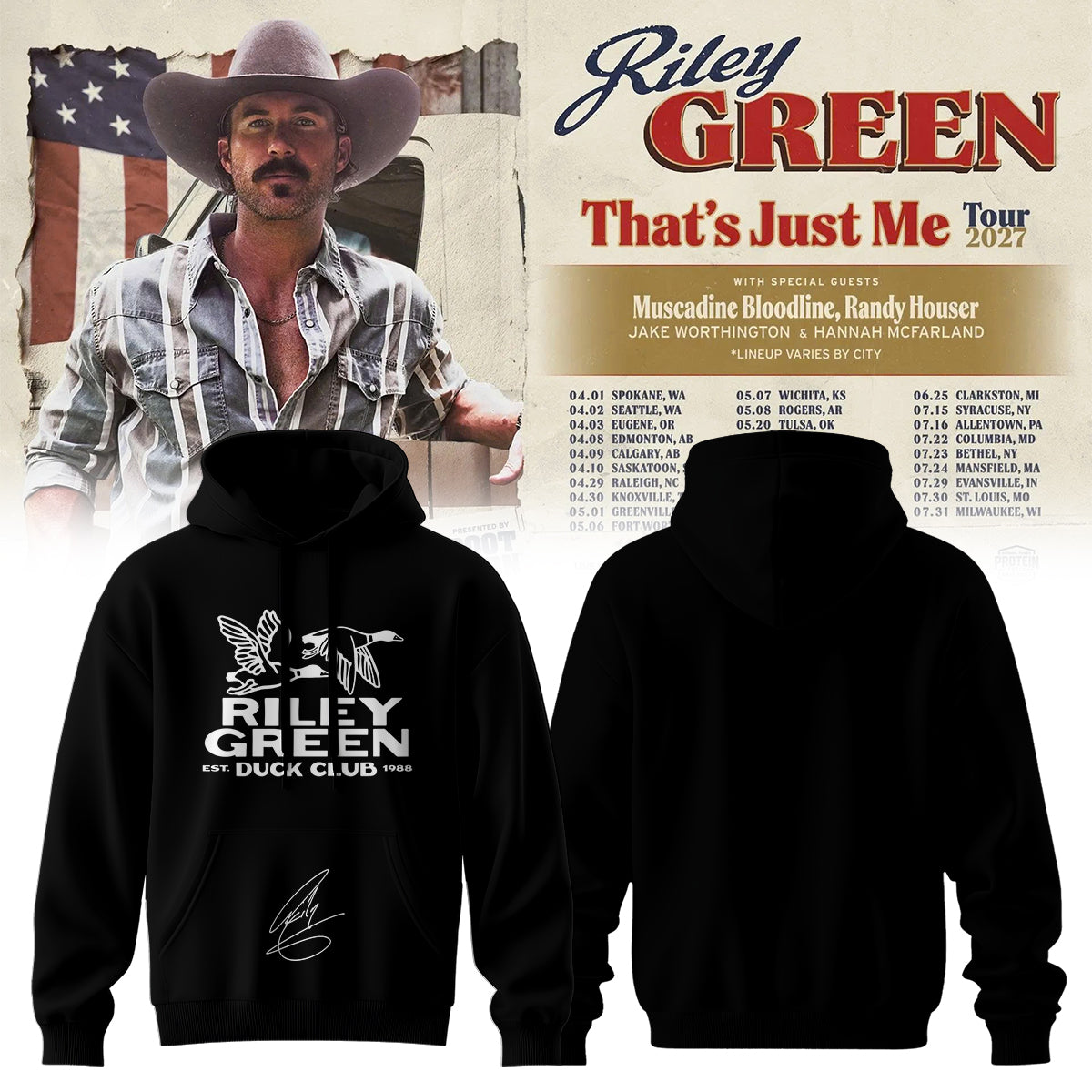 Riley Green That's Just Me Tour signed Hoodie