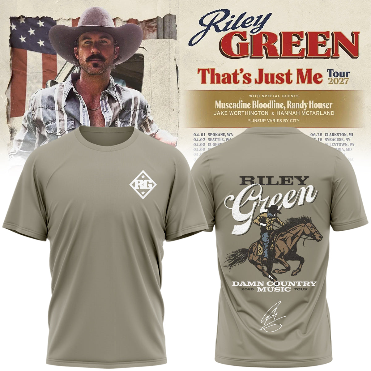 Riley Green That's Just Me Tour signed TShirt
