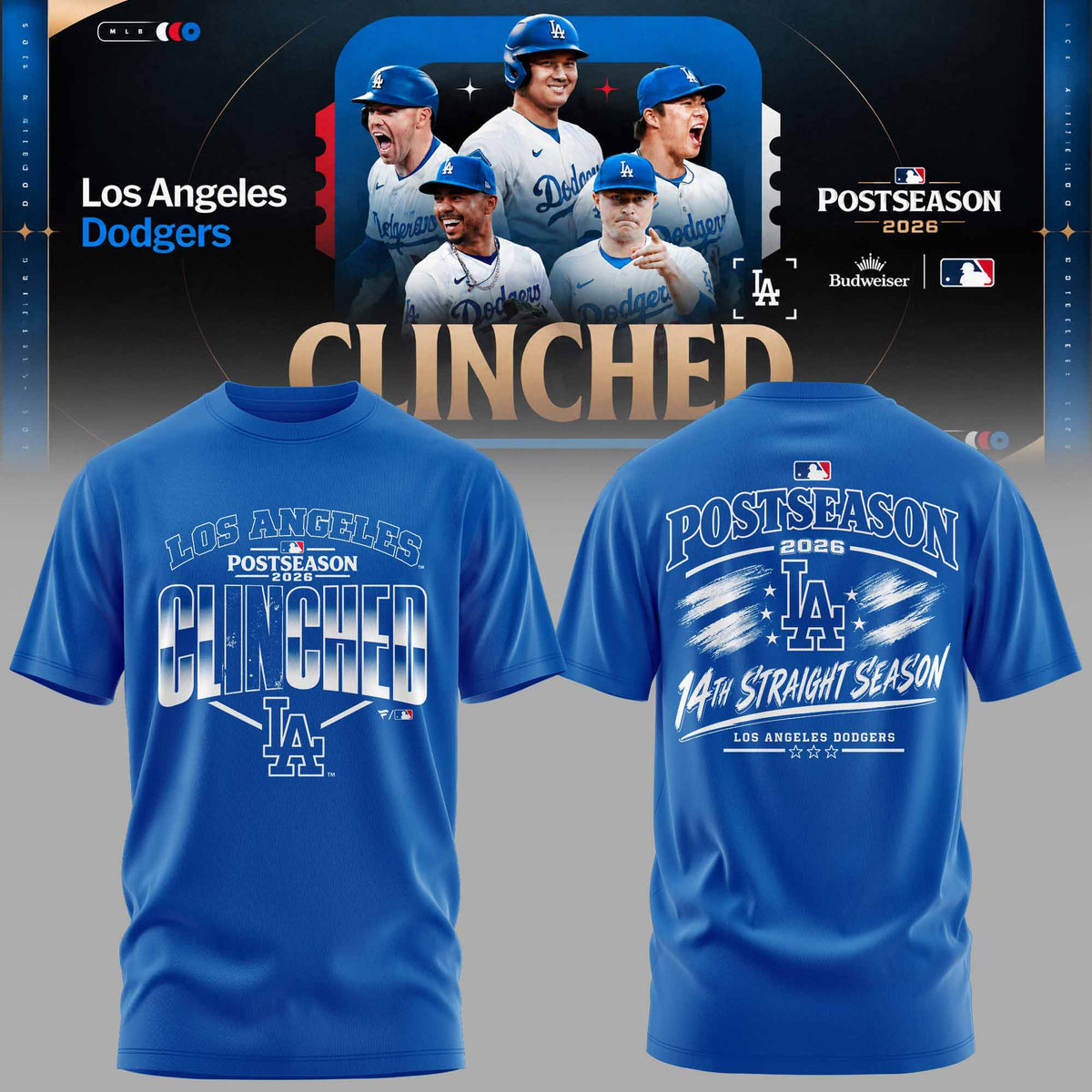 . Los Angeles Dodgers 2026 Postseason Clinched 3D All-Over Print Graphic T-Shirt V4