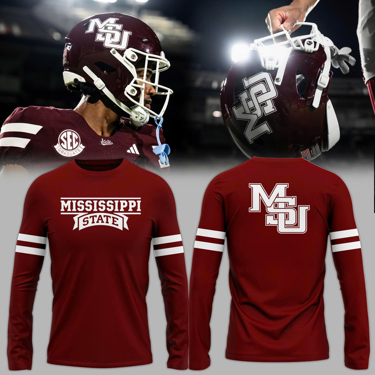 Special 2025 "Mississippi State Football" Uniform Hoodie Long tee