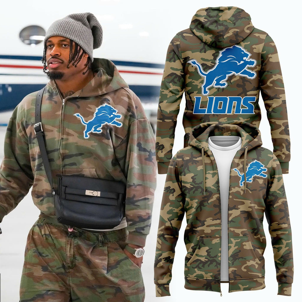 Unisex Camo Detroit Lions Salute to Service Zip Hoodie