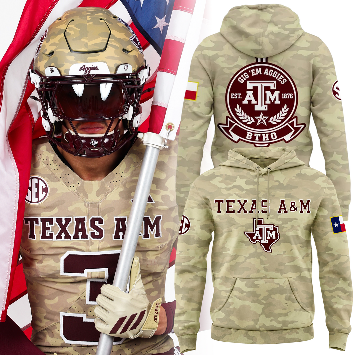 Limited Edition Hoodie Camo Texas A&M Football 2026
