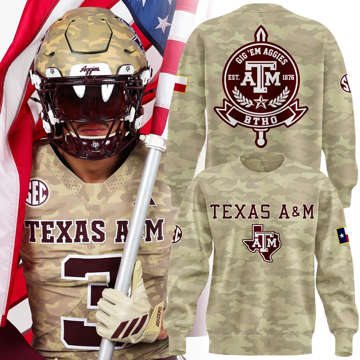 Limited Edition Sweatshirt Camo Texas A&M Football 2026